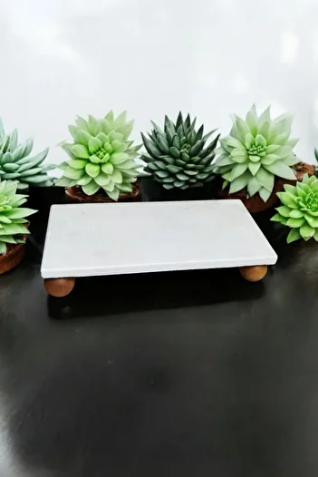 safestore Marble Presentation Stand with Wooden Ball Feet, Cake Cookie Stand, Decorative Marble Oil Pot Stand