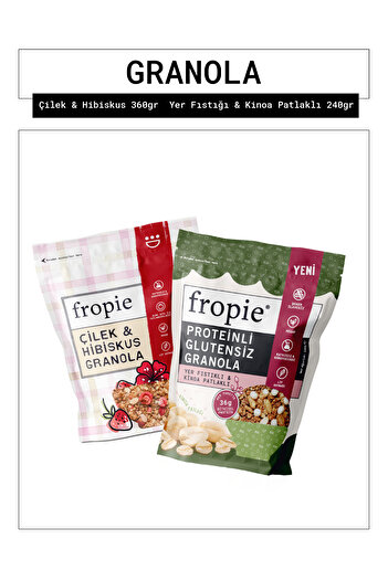 FROPİE Fropie Strawberry Hibiscus and Protein Gluten Free Groundnut Quinoa Granola with Flakes Package