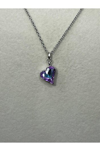 Store Sparkling Purple Heart Steel Chain Necklace