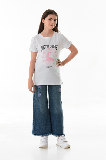 Fulla Moda 100% Cotton Trust the Universe Printed Girl's T-Shirt