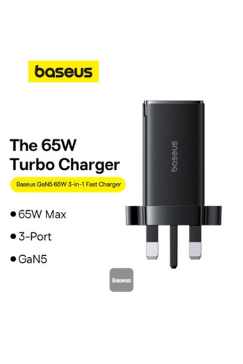Baseus GaN5 Pro Fast Charger 2 Type C + Usb - 65 W - Black - Charging Cable Type-C - 100W - 1 M