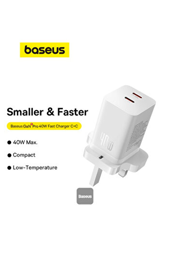 Baseus GaN5 Pro Fast Charger Type C to Type C - 40 W UK - Moon White