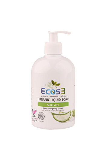 Ecos3 500 ml Aloe Vera Organic Liquid Soap - Vegan, Sensitive Skin, Ecological, Hypoallergenic
