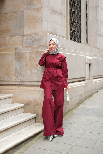 LOCCO Women's Outer Padding Detailed Stylish Suit Claret Red