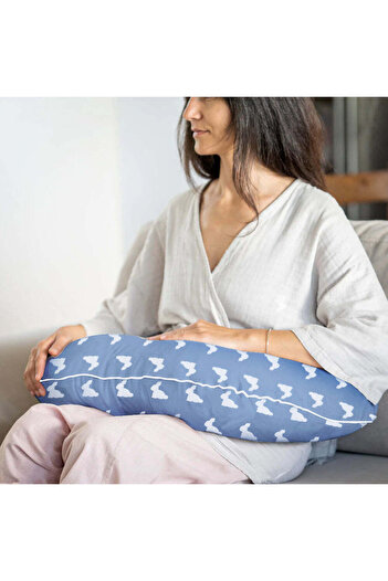DEUX LAPINS 100% Cotton Mono Lapin Royal Blue Cotton Muslin Baby Breastfeeding Support Pillow