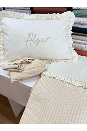 GAYE EV TEKSTİLİ One Person Name Embroidered Pique Set 100% Cotton Oeko-Tex Certified