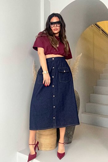Sohotique By P Eket Lidali Midi Jean cu buzunar elastic în talie din spate