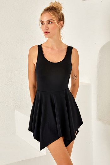 LAPIENO Zero Sleeve Shorts Dress Swimsuit Swimsuit Swimsuit with Skirt 3844 Black