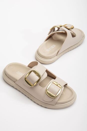 Hayalimdeki Ayakkabı Harmony Double Buckle Soft Sole Daily Beige Slippers