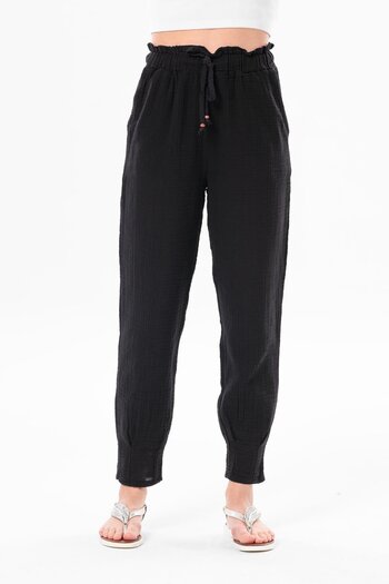 Eliş Şile Bezi Muslin Carrot Summer Trousers Black Black