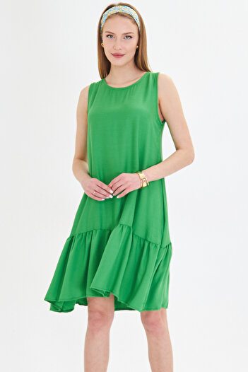 armonika Dámská trávová zelená sukně bez rukávů s volánky DRESS ARM-18Y001156