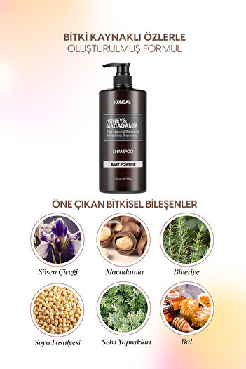 Kundal Kırılma Karşıtı Besleyici Bakım Şampuanı KUNDAL Honey & Macadamia Nature Shampoo 1058ml Baby Powder