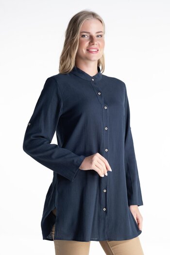 Eliş Şile Bezi Women's Şile Bezi Hakim Collar Tunic and Petrol Ptrl