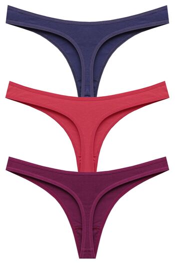 papatya lingerie Економічний набір з 3 штук Низька талія Бавовняні труси-танга Різнокольорові Синій Фуксія Бордовий