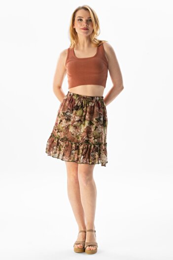 Eliş Şile Bezi Nesrin Voile Short Summer Skirt Brown Khv