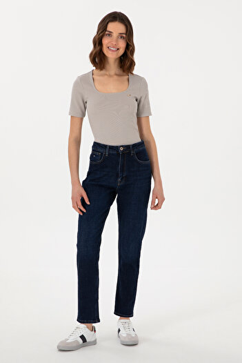 U.S. Polo Assn. Women's Blue Jean Mom High Waist Fit Trousers 50308353-Dn0022