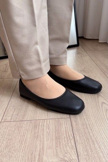 ALTUNTAŞ Women's Black Flat Ballerinas - Lightweight, Comfortable and for Daily Use