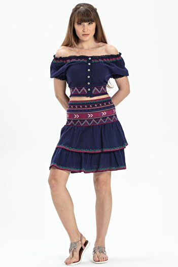Eliş Şile Bezi Latin Mini Summer Skirt - Şile Cloth in Purple Color
