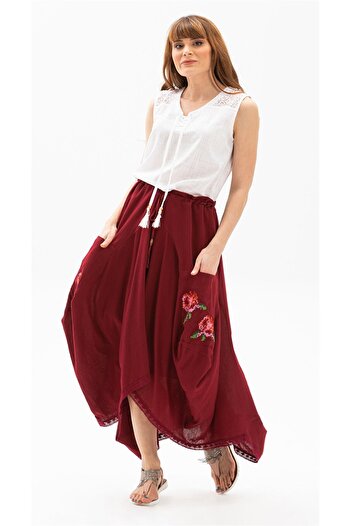 Eliş Şile Bezi Rumeli Şile Πανί Καλοκαιρινή Αυθεντική Φούστα Claret Red Brd