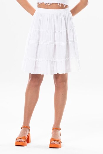 Eliş Şile Bezi Benan Elastic Waist Short Summer Muslin Skirt White White