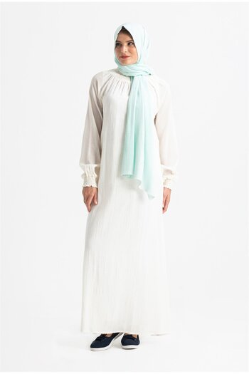 Eliş Şile Bezi Women's Şile Cloth Cotton Prayer Dress One-Piece Easy to Wear with Elastic Sleeves and Collar Cream Krm