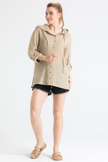 Eliş Şile Bezi Long Sleeve Hooded Women's Summer Muslin Sweatshirt Mink Vzn