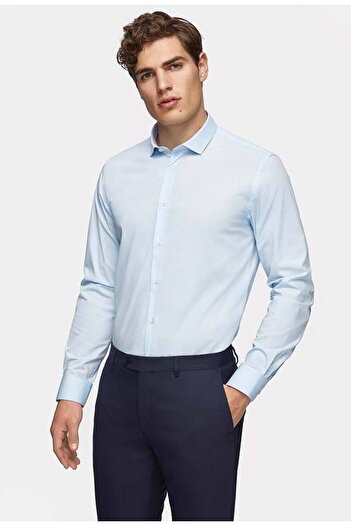 Tween Slim Fit Mavi Düz Easy Care Gömlek