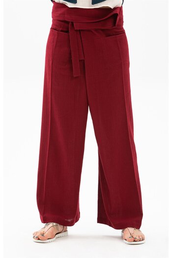 Eliş Şile Bezi Women's Şile Cloth Thai Fisherman Summer Trousers Claret Red Brd