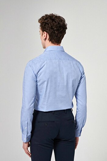 Tween Slim Fit Mavi Düz %100 Pamuklu Smokin Gömlek