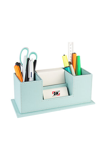 2K Desktop Leather Organizer Pen Holder 4 Compartments Desktop Organizer Rainbow Vegan 10X12X25 Cm.