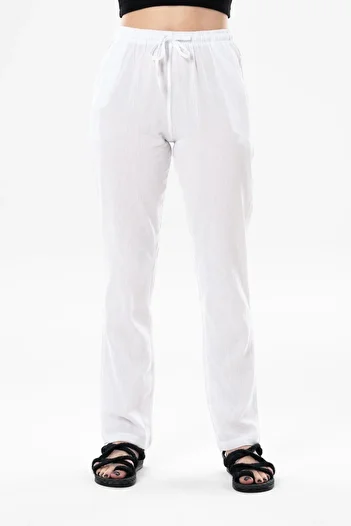 Eliş Şile Bezi Şile Cloth Double Pocket Unisex Summer Trousers White Byz