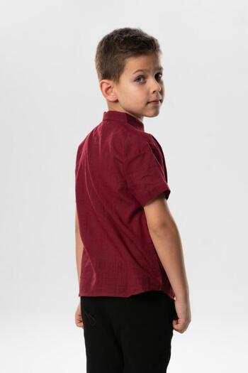 Eliş Şile Bezi Short Sleeve Slub Cotton Bodrum Summer Boy's Tshirt - Dark Claret Red 3068