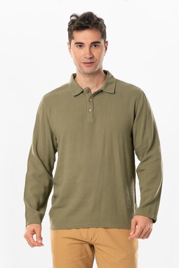 Eliş Şile Bezi Long Sleeve Foça Violet Men's Summer T-shirt Khaki Hk