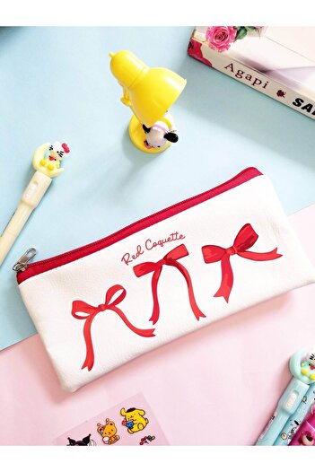 Sabrina Koza Anime Kawaii Cowboy Ribbon Bow Cute Sweet Faux Leather Makeup Bag Penholder Pencil Case
