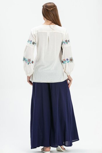Eliş Şile Bezi Μακρυμάνικο ύφασμα Şile - Ayşe Summer Blouse - Cream Krm