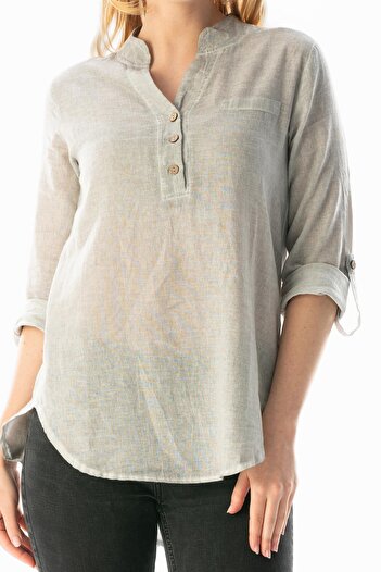Eliş Şile Bezi Long Sleeve Shiled Cloth Acacia Summer Blouse Gray Gray