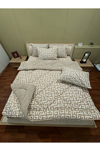 Violacasa Double Welsoft Pufidik Sleeping Set (with Elastic Sheets) Labyrinth Beige