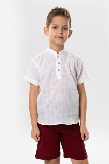 Eliş Şile Bezi Summer Boy's T-Shirt - Short Sleeve Slub Cotton White 3001