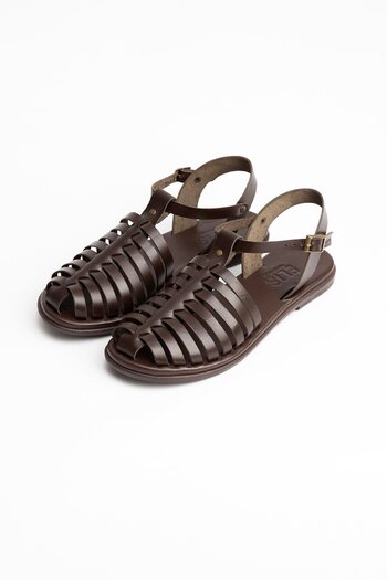 Eliş Şile Bezi Genuine Leather Women's Sandals - Bodrum Belt Detailed, Brown 4822 KHV