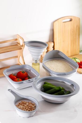 HOMENIVA Set of 5 Accordion Folding Strainers - Soft Gray