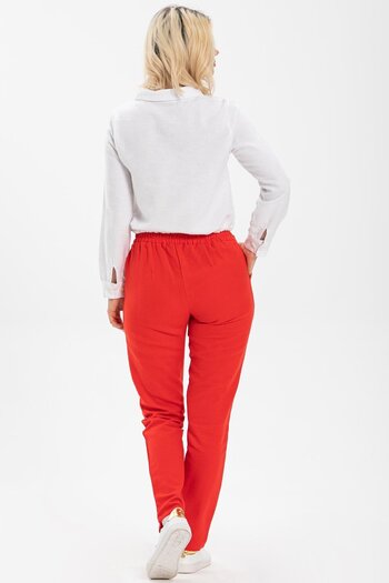 Eliş Şile Bezi Belted Flannel Autumn and Winter Trousers Red Krmz