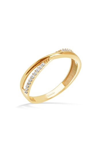 Diamond Line-Gülaylar 8 Ayar Sarı Altın Taşlı Yüzük