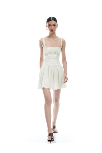 Koton Bürümcük Fabric Lining Draped Square Neck Sleeveless Strap Mini Dress