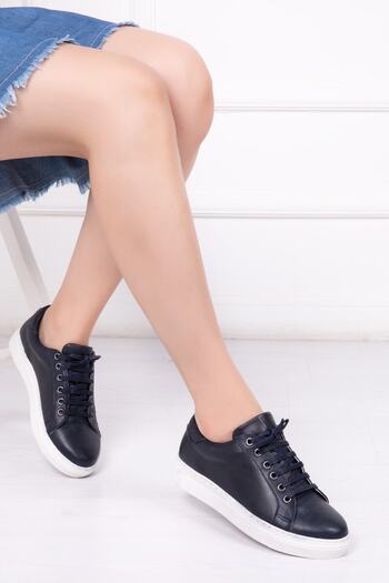 Deripabuc Genuine Leather Navy Blue Women's Leather Sneaker Vns-M010