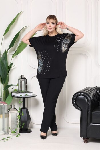 VERA COLLECTİON Battal Size Full Li̇Krali Stone Embroidered Women's Blouse