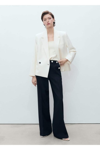 MANGO Woman Contrast Buttoned Straight Cut Trousers