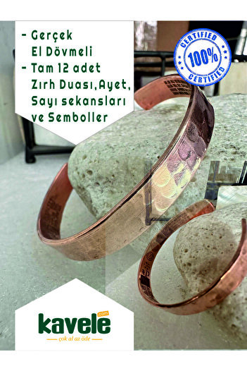 KAVELE Ham Saf Bakır Full Koruma Zırhlı El Dövmeli Bileklik 17 Cm 35-40gr