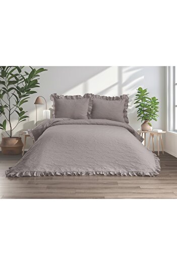white rabbit home Lady-Beige Double Ruffled 100% Cotton Bedspread Set