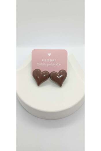 ndjewelry Brown Heart Steel Earrings