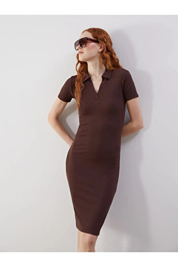 LC Waikiki Φόρεμα Bodycon με γιακά LCW Vision Brown Polo